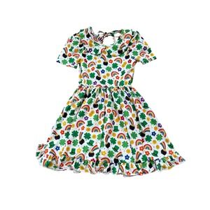 Girlhood St Patricks Day Dress Kids White Rainbow Shamrock Ruffle SIZE 6‎